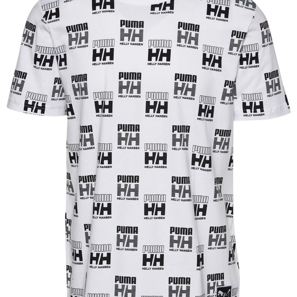 PUMA X Helly Hansen AOP Crewneck Tee, Men’s Medium, NWT, White & Black